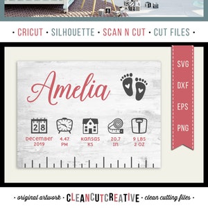 SVG Birth Stats Liniaal svg Baby Stats svg Icon Elements svg Cricut Silhouet png clipart pasgeboren statistiek feit datum tijd gewicht commercieel