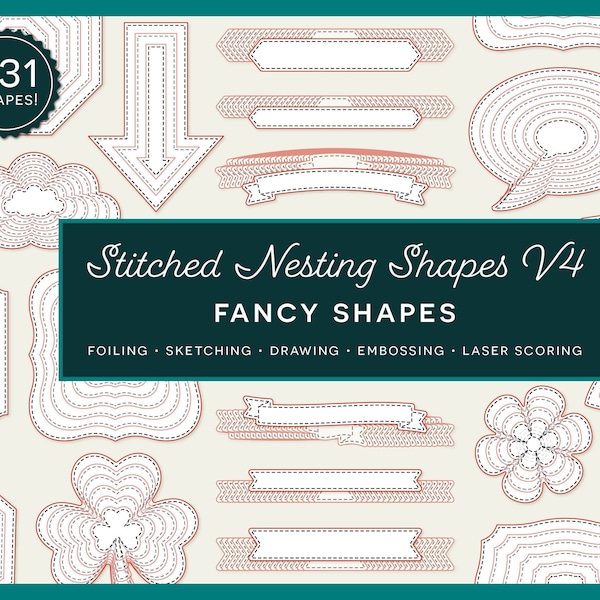 SVG Stitched Nesting Shapes V4 Fancy Shapes | card making paper crafts | single line foil sketch draw bundle digital dies star banner arrow
