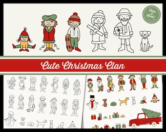 SVG Christmas family characters SVG Cute Christmas People svg Truck stick figure svg dxf eps png - Cricut Silhouette cutfile design clipart