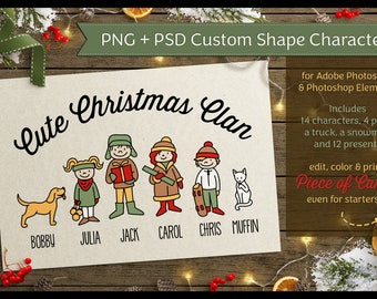 Cute Christmas Clan Photoshop clipart version sublimation digital scrapbook | Family Characters people truck stick figure psd png clip art