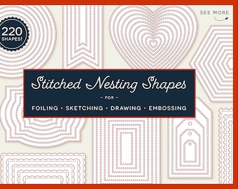 Stitched Nesting Shapes SVG | card making paper crafts | single line foil sketch draw laser score bundle digital nested dies round heart tag