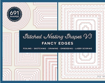 Stitched Nesting Shapes V3 Fancy Edges | card making paper crafts | single line foil sketch draw bundle | digital nested dies scallop deckle