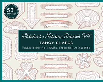 SVG Stitched Nesting Shapes V4 Fancy Shapes | card making paper crafts | single line foil sketch draw bundle digital dies star banner arrow