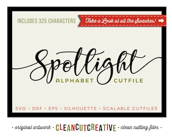 Spotlight SVG Font Alphabet for Cricut font svg Script Alphabet Clipart PNG high resolution letters fancy calligraphy swashes hearts digital
