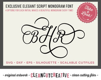 Elegant Script SVG Monogram Fonts Dxf Eps - Swash Wedding Anniversary monogram initials svg - Cricut and Silhouette - clean cutting files