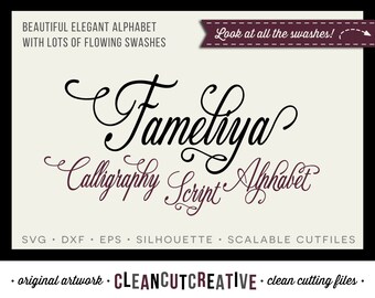 Full Alphabet SVG Fonts Cutfile - Beautiful Elegant Calligraphy Script cricut font - DXF EPS Silhouette Cameo & Cricut - clean cutting files