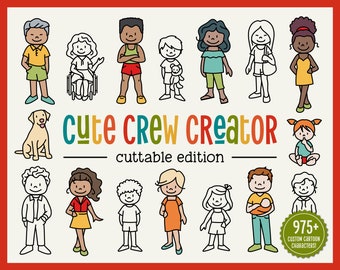 Stick figure svg | Cute Crew Creator cuttable CUSTOM FAMILY PORTRAIT | people cartoon characters | Cricut Silhouette commercial use design