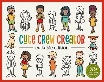 Figura de palo svg / Cute Crew Creator cortable RETRATO FAMILIAR PERSONALIZADO / personajes de dibujos animados de personas / Diseño de uso comercial Cricut Silhouette