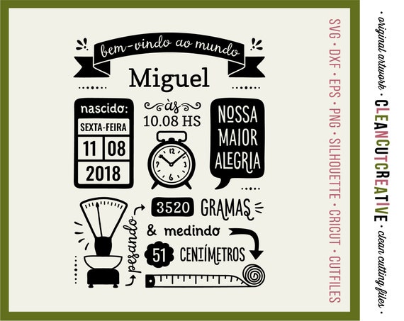 Download Quadro De Nascimento Svg Portuguese Birth Announcement Svg Etsy