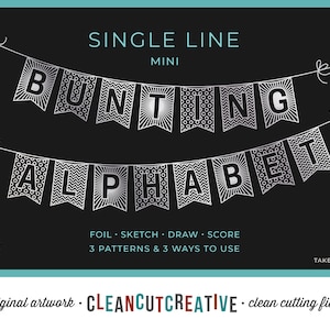 foil quill FLAG BANNER svg ALPHABET bunting | single line foil sketch laser score letter banner for Cricut Silhouette Glowforge design file