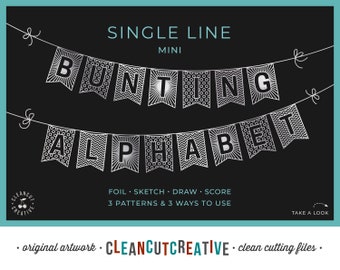 foil quill FLAG BANNER svg ALPHABET bunting | single line foil sketch laser score letter banner for Cricut Silhouette Glowforge design file