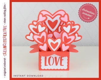SVG Box Card svg card in a box 3D SVG Love Valentine Heart Exploding Box Card Design Gift Friend - Cricut & Silhouette - clean cutting files