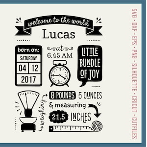 SVG Birth Stats Template svg Birth Announcement svg Baby Stats svg Cricut Silhouette cute newborn statistic fact date time weight dxf png image 1