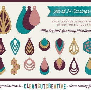 SVG Faux Leather Earrings svg teardrop stacked cutout holes pendant jewelry geometric - Cricut & Silhouette - dxf eps png - commercial use