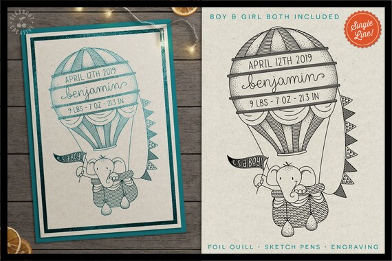 Download Foil Quill Hot Air Balloon Birth Stats Baby Announcement Svg Etsy