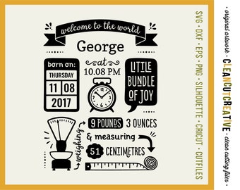 SVG Birth Stats Template UK version svg Birth Announcement svg Baby Stats svg - Cricut Silhouette cute newborn statistic lbs oz cm dxf png