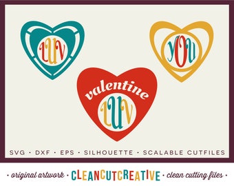 SVG Heart Monogram Frame svg Valentines Day svg DXF EPS - for Cricut and Silhouette Cameo - clean cutting digital files - commercial use