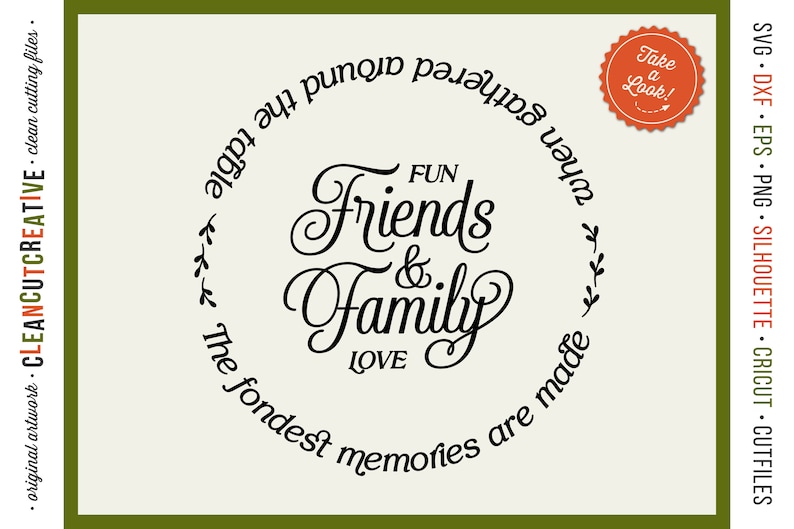 SVG Friends & Family svg Fondest Memories Gathered Table svg lazy susan wood round serving tray apron kitchen Cricut Silhouette cutfile image 1
