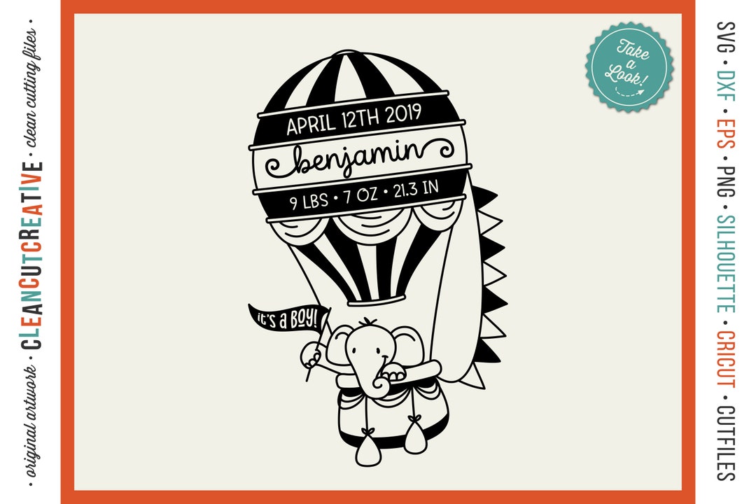 Svg Birth Stats Template HOT AIR BALLOON Baby Birth Announcement ...