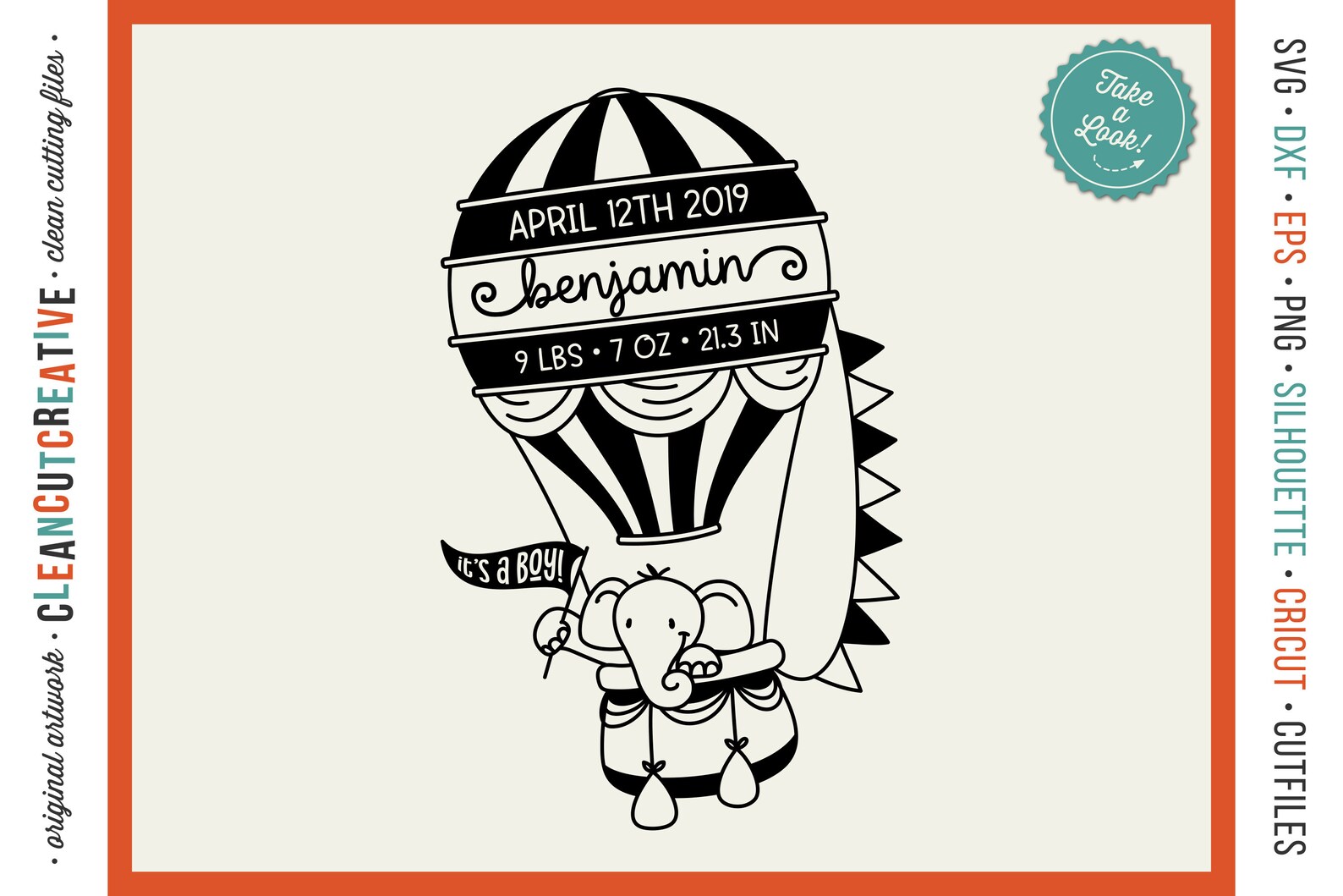 Svg Birth Stats Template HOT AIR BALLOON Baby Birth Announcement ...
