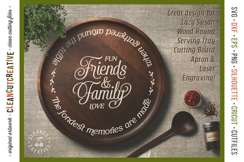 SVG Friends & Family svg Fondest Memories Gathered Table svg lazy susan wood round serving tray apron kitchen Cricut Silhouette cutfile image 2