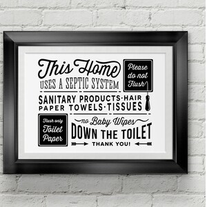 Bathroom Sign Septic System - Do Not Flush toilet sign - PDF JPG PNG jpeg - Printable Digital Artwork - retro/vintage sign- instant download