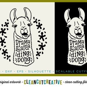 SVG Llama svg Funny svg Drama Llama Ding Dong svg heat transfer vinyl lama shirt design DXF eps PNG Cricut & Silhouette commercial use image 1