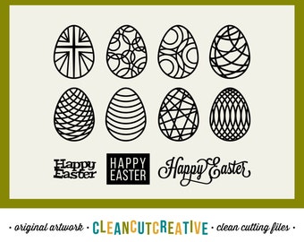 10 stylized svg Easter Eggs svg Happy Easter words svg Happy Easter svg egg cutout svg DXF EPS - Cricut & Silhouette - clean cutting files