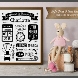 SVG Birth Stats Template svg Birth Announcement svg Baby Stats svg Cricut Silhouette cute newborn statistic fact date time weight dxf png image 2