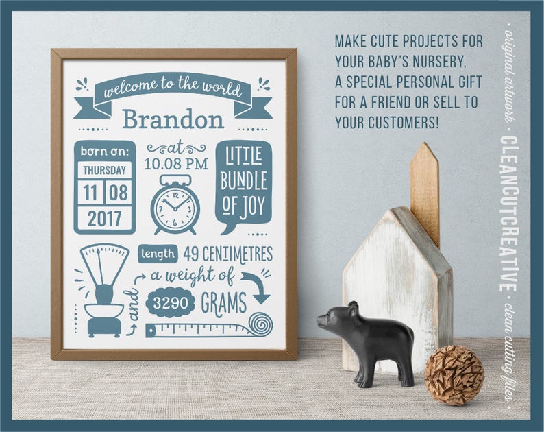Download Metric Birth Announcement Stencil SVG Birth Stats Template ...