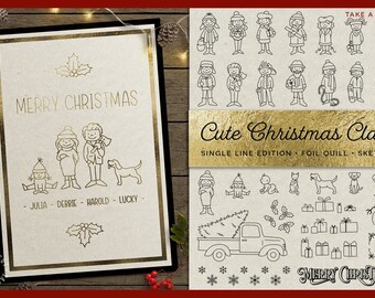 Foil Quill Edition - Cute Christmas Clan - family figures SVG designs BUNDLE for Cricut Silhouette Scan n Cut | stick people characters wrmk