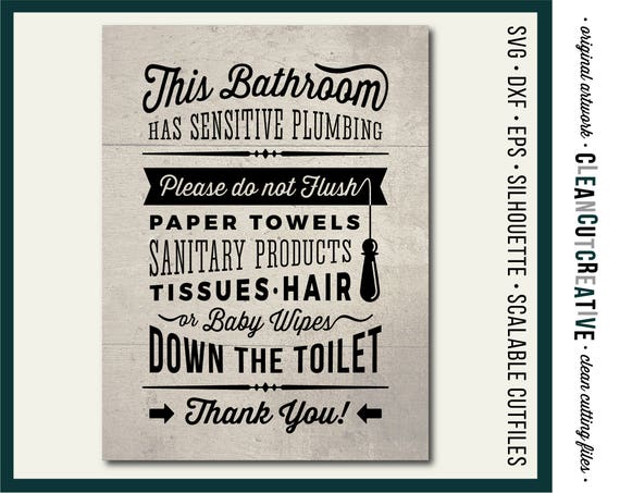 Download Svg Bathroom Sign Sensitive Plumbing Do Not Flush Bathroom Etsy