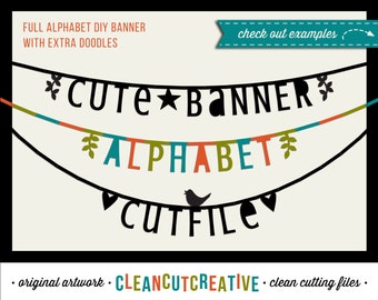 Cute Banner SVG Alphabet svg banner svg bunting svg garland svg text svg font svg letters - DXF EPS Silhouette Cricut - clean cutting files