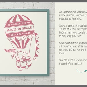 Svg Birth Stats Template HOT AIR BALLOON Baby Birth Announcement ...