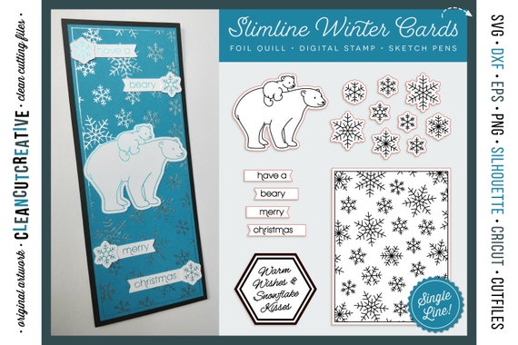 Download Svg Foil Quill Winter Slimline Card Svg Polar Bear Snowflake Etsy