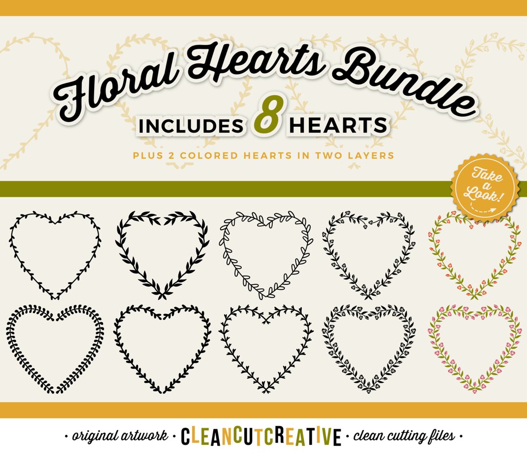 8 Svg FLORAL HEARTS SVG Heart Svg Wreath Svg Monogram Svg Frame Svg ...