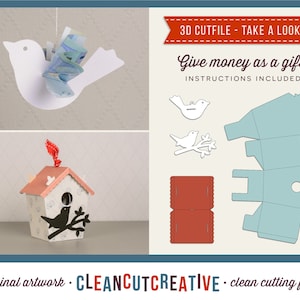 SVG Dare soldi come un regalo Cash SVG Money Bird Birdhouse 3D giftcard busta in denaro denaro titolare carino SVG - Cricut & Silhouette file taglio pulito