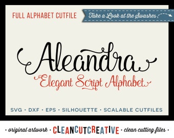 Full Alphabet SVG Fonts Cutfile - Elegant Swash Script cricut font - DXF EPS Silhouette Cricut - commercial use clean cutting digital files