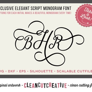 Elegant Script SVG Monogram Fonts Dxf Eps - Swash Wedding Anniversary monogram initials svg - Cricut and Silhouette - clean cutting files