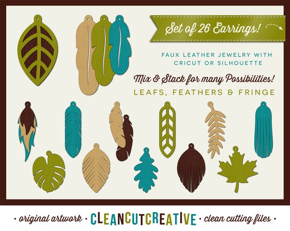 SVG Faux Leather Earrings Svg Stacked Cutout Holes Pendant Leafs Feathers  Fringe Svg Cricut & Silhouette Dxf Eps Png Commercial Use 