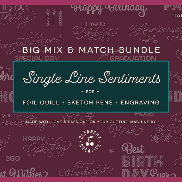 Foil Quill Mix & Match SENTIMENTS BUNDLE for Cricut Silhouette Scan n Cut  | Sketch | Write | Single Line SVG designs elements fcm dxf eps