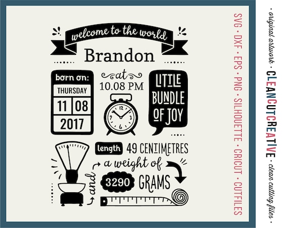 Download Metric Birth Announcement Stencil Svg Birth Stats Template Svg Etsy