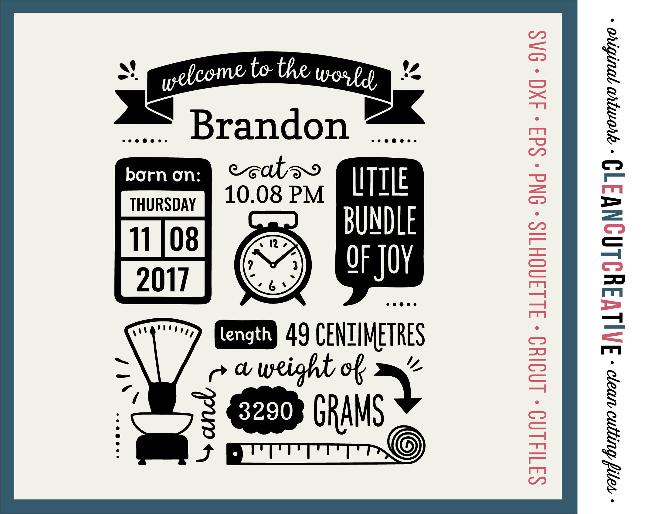 Download Metric Birth Announcement Stencil SVG Birth Stats Template ...