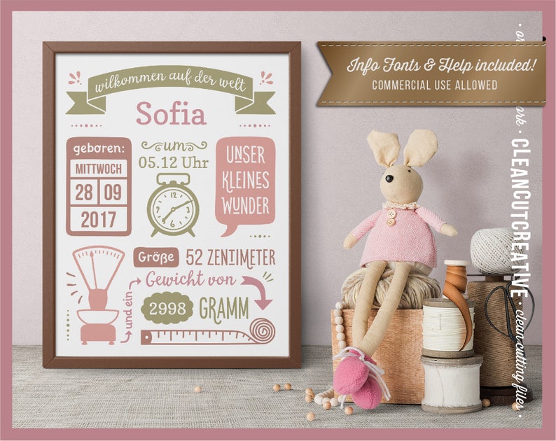 Download Kids Crafts Cricut Silhouette Dxf Png Plotterdateien Geburtsdaten Bild Deutsch Gewerblich Svg Birth Announcement Svg Baby Stats Svg German Geburt Baby Paper Party Kids