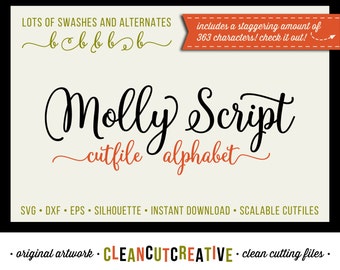 Molly Script Full Alphabet SVG Fonts Cutfile - Gorgeous Multiple Swashes fancy cricut font - DXF EPS Silhoutte Cricut - clean cutting files