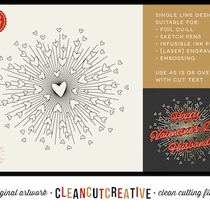 svg Foil Quill Design HEART BURST svg Valentijnsdag single line schets bestand voor Cricut Silhouette Scan n Cut | fcm wrmk hartachtergrond