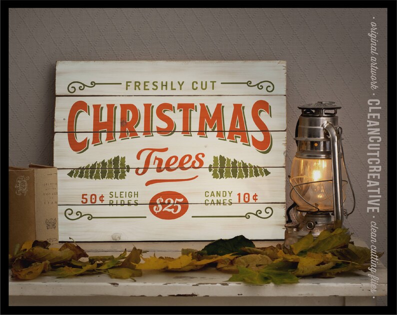 Fresh cut trees SVG Christmas Vintage svg Christmas Truck svg farm wood sign rustic retro candy cane sleigh Cricut Silhouette commercial image 2