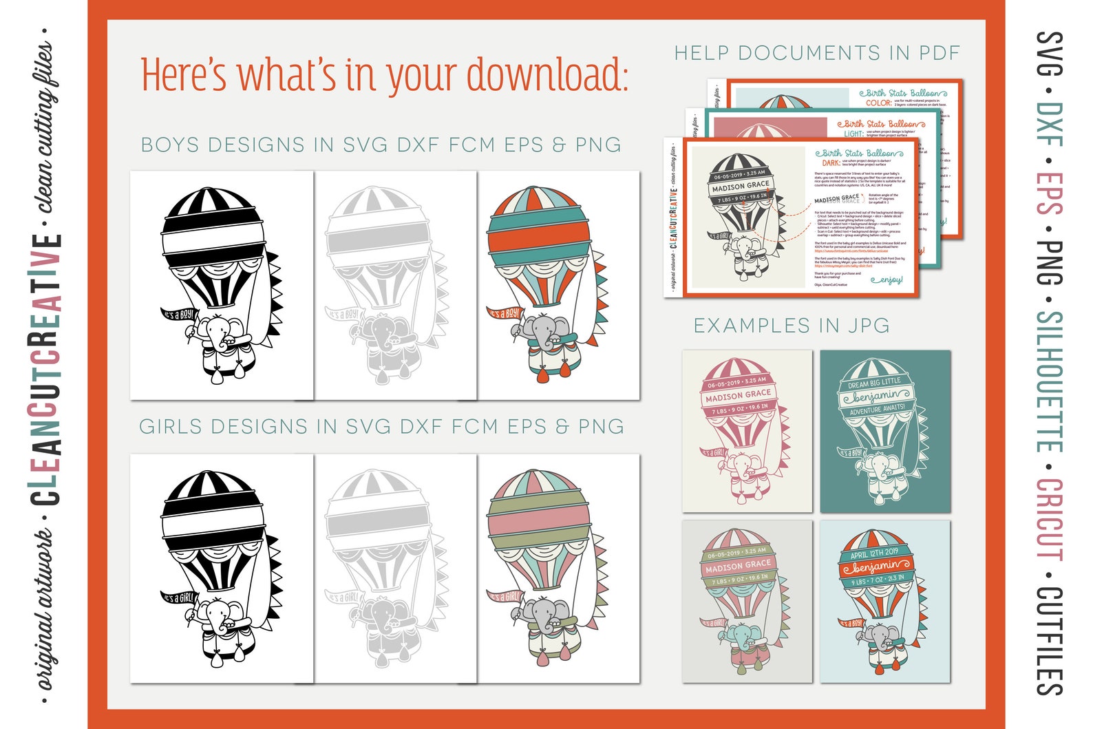 Svg Birth Stats Template HOT AIR BALLOON Baby Birth Announcement ...