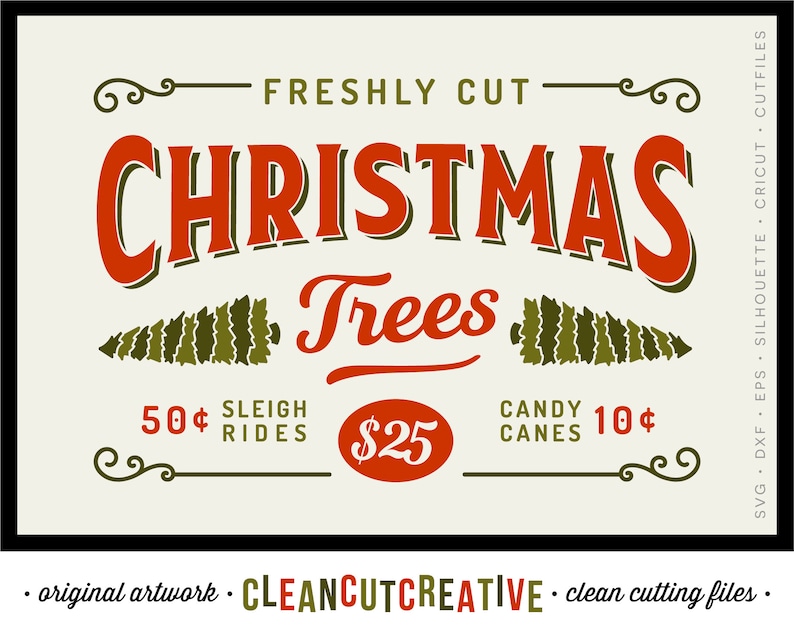 Fresh cut trees SVG Christmas Vintage svg Christmas Truck svg farm wood sign rustic retro candy cane sleigh Cricut Silhouette commercial image 1