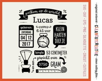 SVG Geboorte Feiten Sjabloon - NL editie baby bord - Birth Stats Template svg Birth Announcement svg Baby Stats svg - Cricut Silhouette dxf